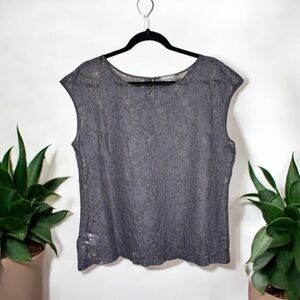 ☀️Eddie Bauer Charcoal Gray Lace Sleeveless Round Neck Shell Blouse Size XL